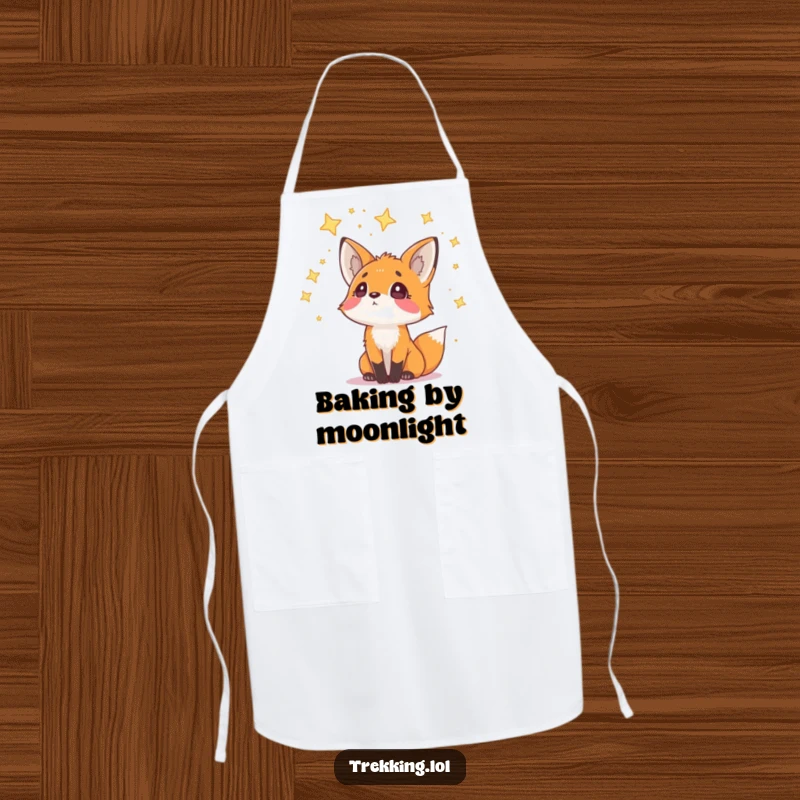 Funny Apron with a curious fox looking up at a sky full of stars, making cooking and baking a wonderfully humorous and enchanting experience.