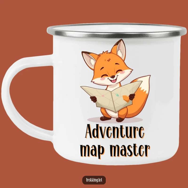 Funny Cheerful Fox Map Camping Mug: Grinning Navigator Adventure Gift