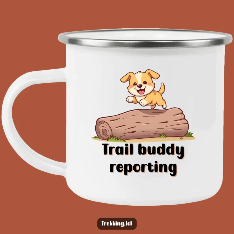 Funny Dog Adventure Mug: Playful Pooch's Camp Leap, Hilarious Outdoor Gift
