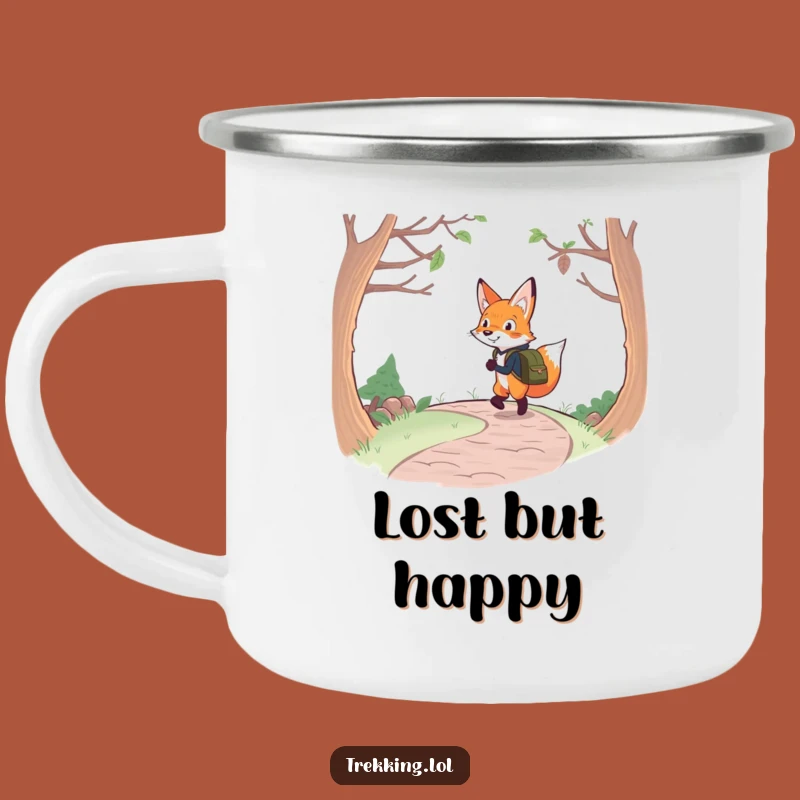 Funny Fox Backpacking Camping Mug: Determined Navigator Fox, Cheerful Trailside Brew