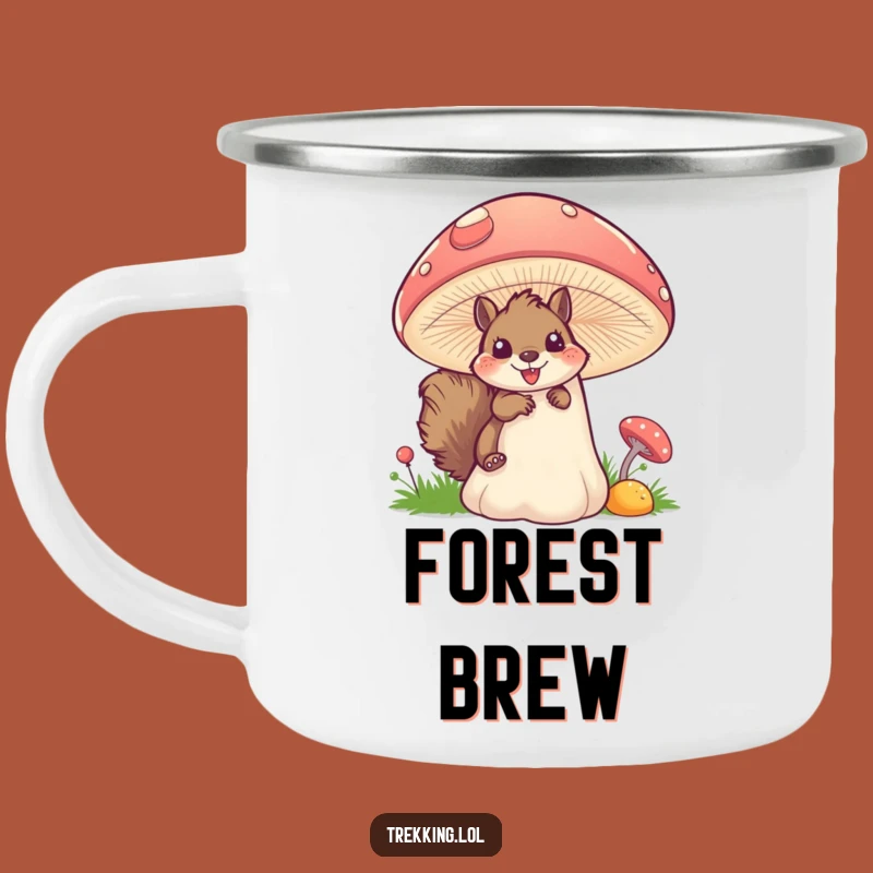Funny Squirrel Mushroom Camping Mug: Excited Squirrel Peek, Whimsical Trailside Brew