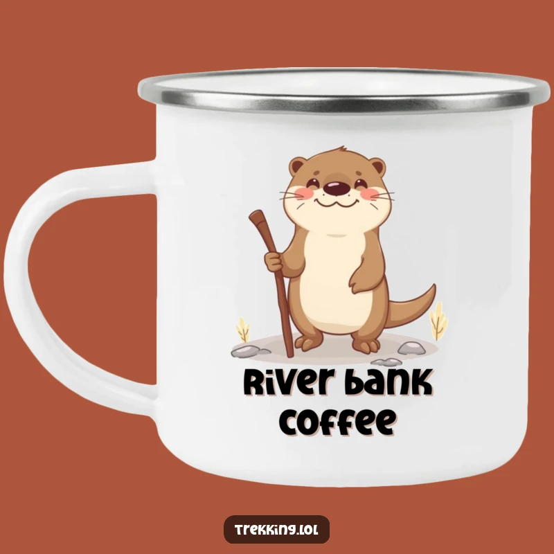 Funny Otter Walking Stick Camping Mug: Smiling Otter Navigator, Humorous Trailside Brew