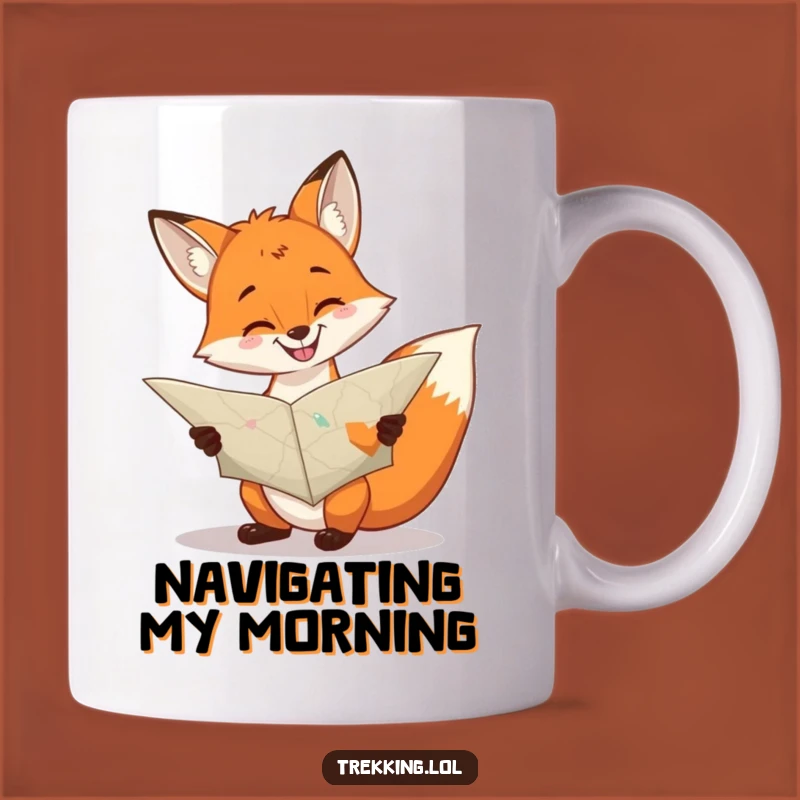 Funny Cheerful Fox Map Mug: Grinning Navigator Gift for Travelers