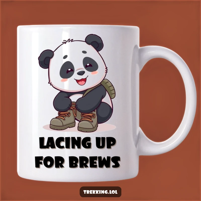 Funny Panda Hiking Mug: Adventure Ready with Tied Laces Gift
