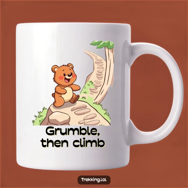 Funny Bear Hiking Mug: Determined Climber on Steep Path Funny Adventure Gift
