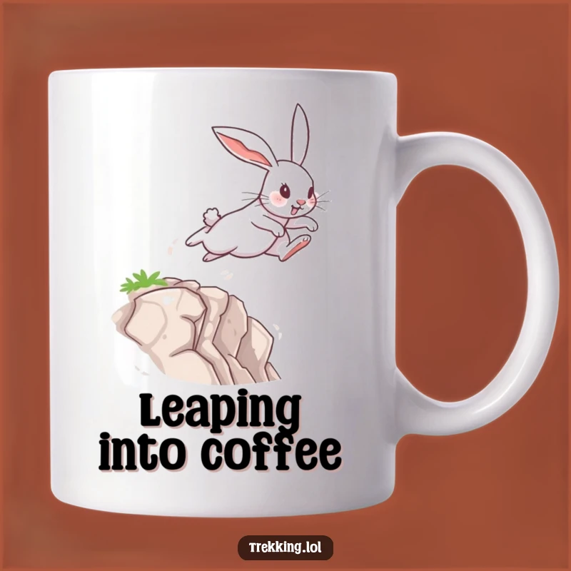 Funny Rabbit Leap Mug: Determined Bunny's Chasm Jump, Perfect Funny Gift for Courage
