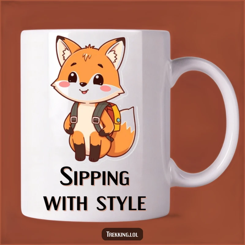Funny Fox Backpack Mug: Happy Explorer Foxy Friend Funny Travel Gift
