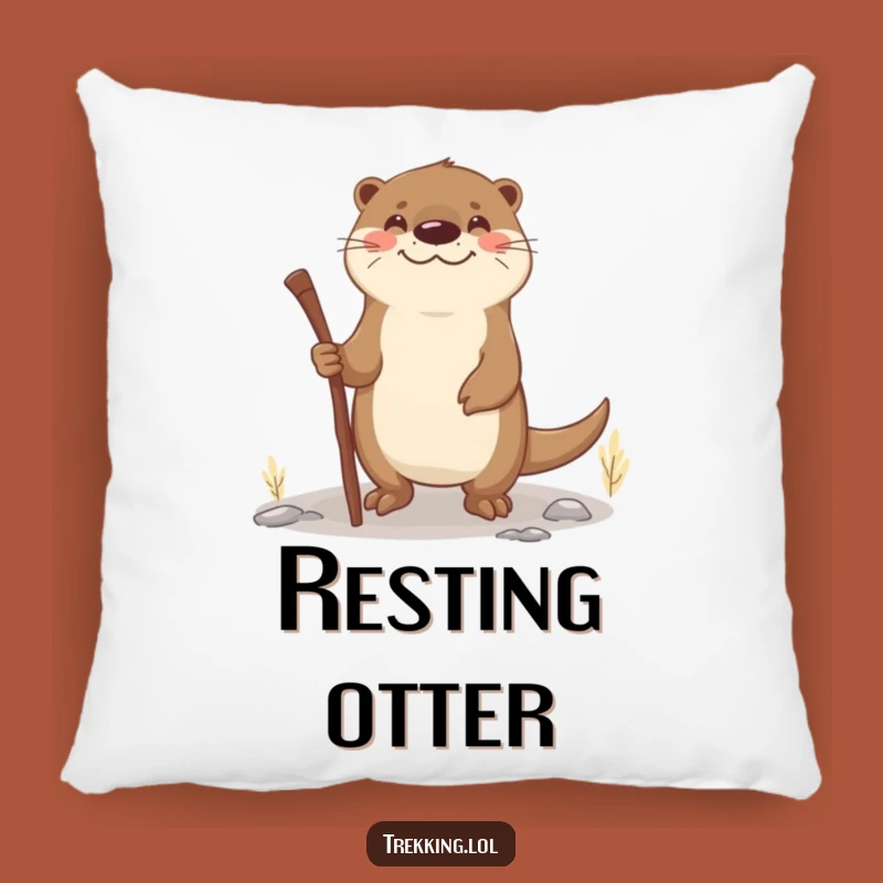 Funny Otter Walking Stick Pillow: Smiling Navigator Otter, Cozy River Accent