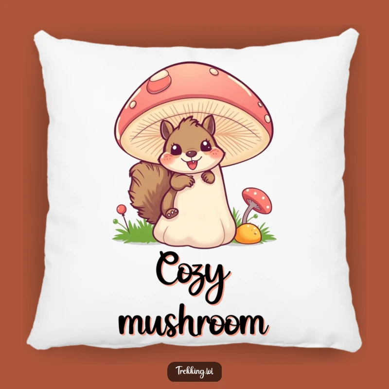 Funny Squirrel Mushroom Pillow: Excited Peek Squirrel, Cozy Woodland Accent