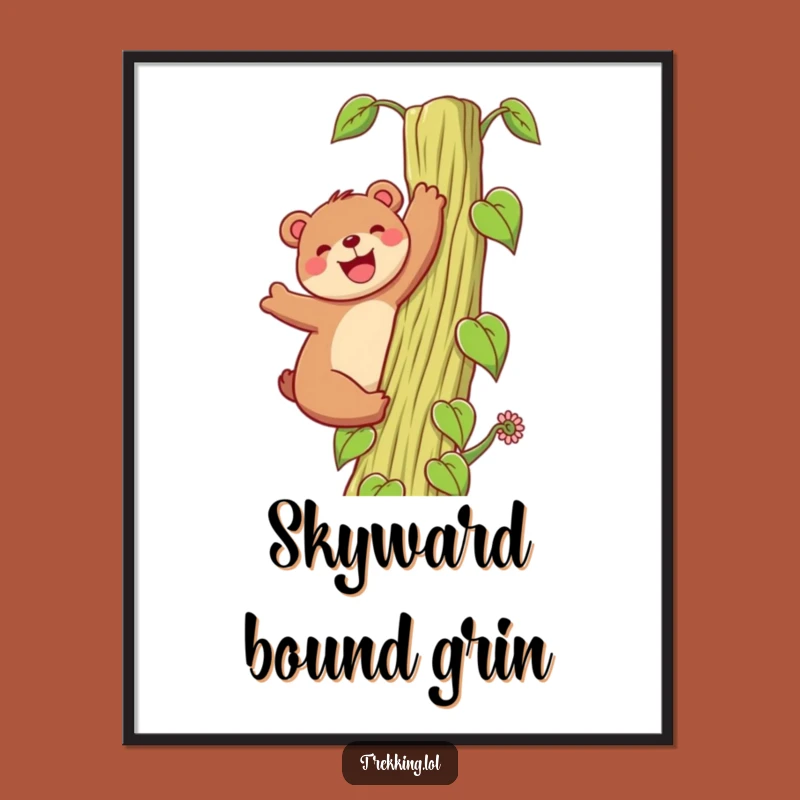 Funny Bear Beanstalk Digital Art: Climbing Bear Print, Instant Whimsical Decor