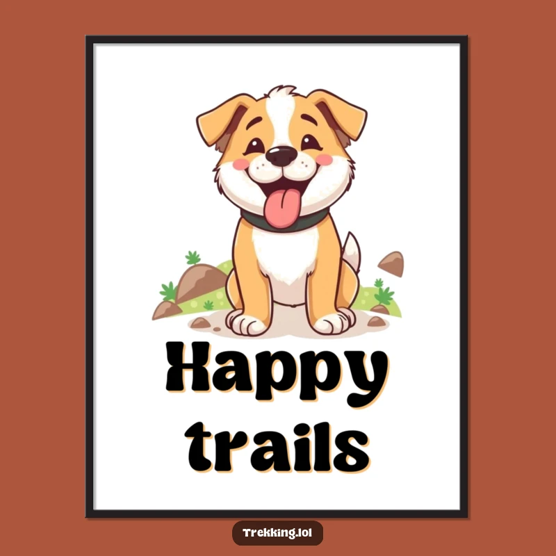 Funny Dog Trekking Digital Print: Instant Trail Decor, Unique Funny Gift for Art Lovers