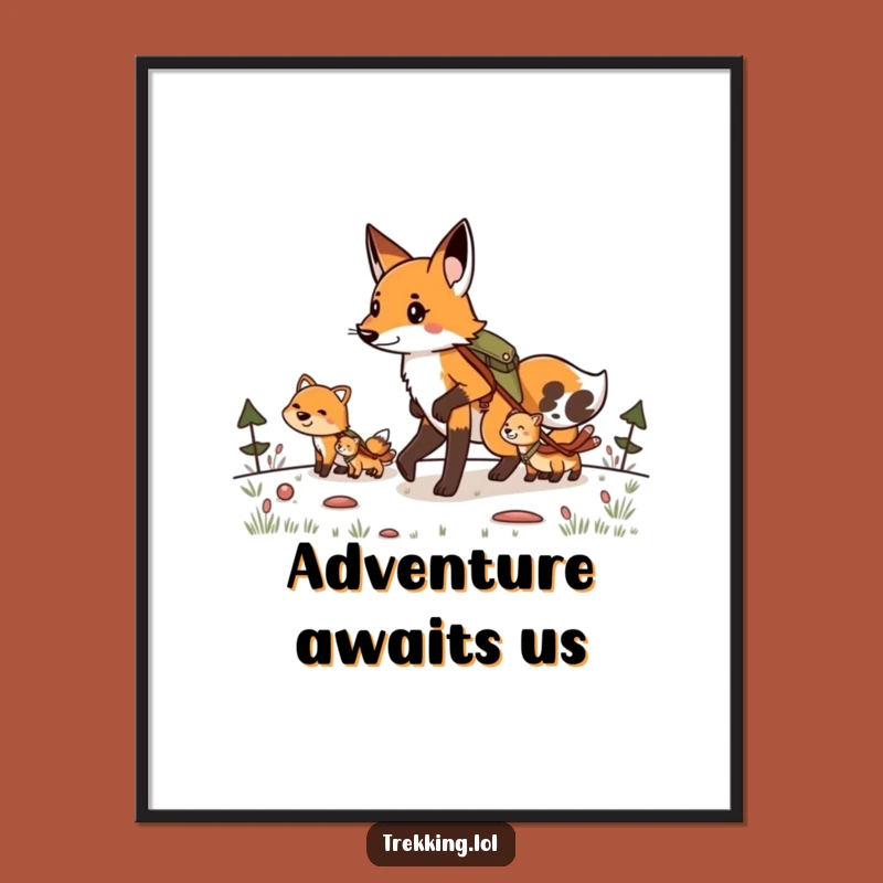 Funny Fox Leadership Art: Determined Leader's Hike, Joyful Digital Print Gift