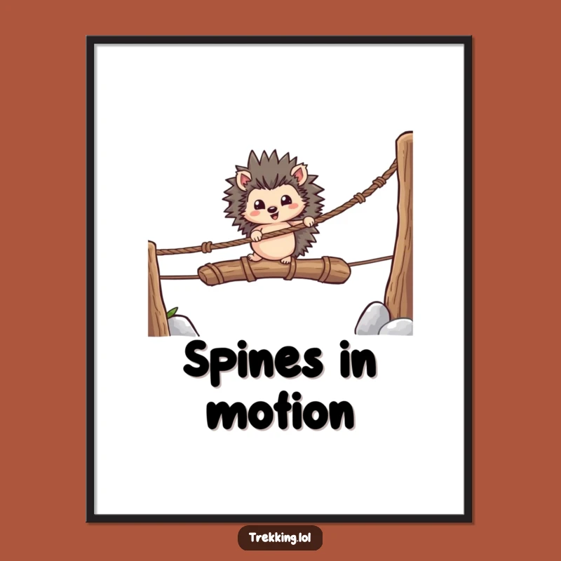 Funny Hedgehog Bridge Crossing Digital Art: Hilarious Bravery for Your Walls