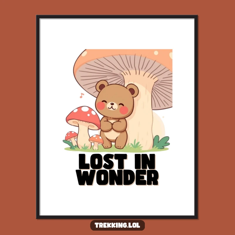 Funny Lost Bear Mushroom Digital Art - Instant Fantasy Decor