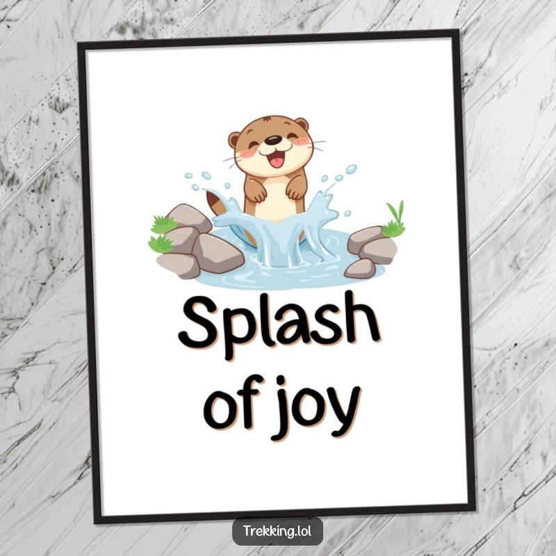 Funny digital artwork of a playful otter exuberantly splashing in a tiny mountain stream, capturing pure aquatic joy.