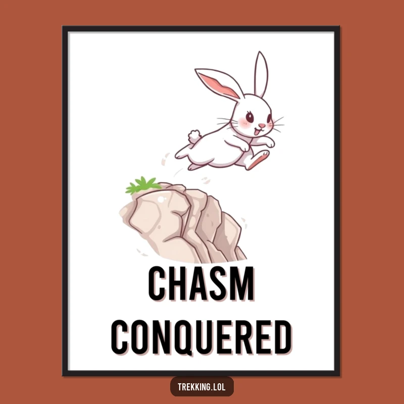 Funny Rabbit Leap Digital Art: Determined Bunny's Chasm Jump Print, Instant Funny Gift Download