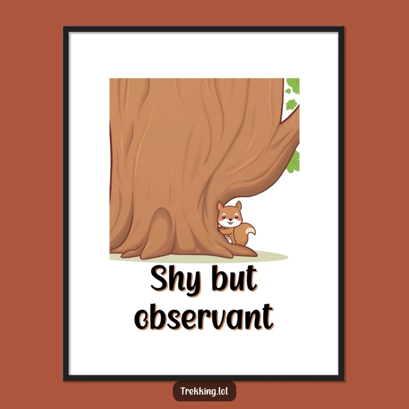 Funny Shy Squirrel Woodland Print: Whimsical Art for Peaceful Spaces