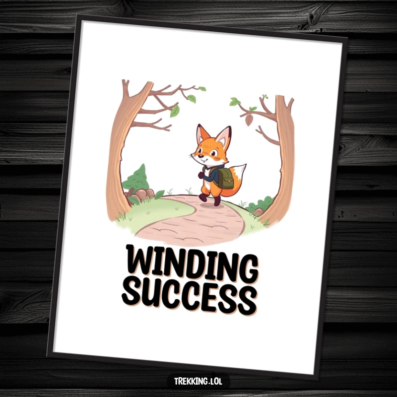 Funny fox backpacking digital art print of a determined fox with a backpack cheerfully navigating a winding path, perfect for wall art.