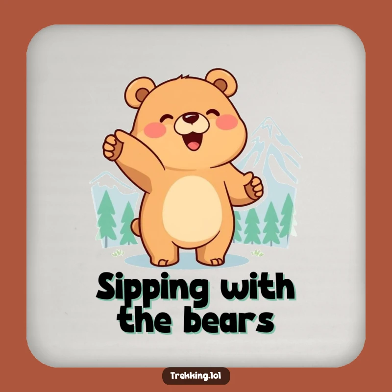Funny Bear Peak Coaster: Smiling Explorer's Drink Rest, Protect Surfaces Hilariously