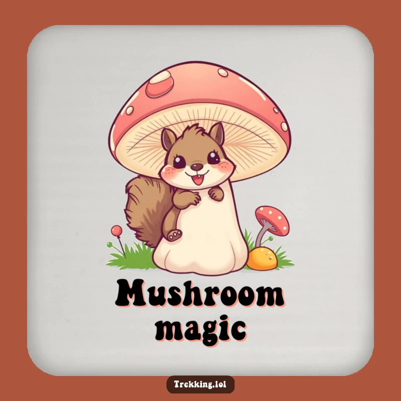 Funny Squirrel Mushroom Coaster Set: Excited Peek, Whimsical Surface Protection