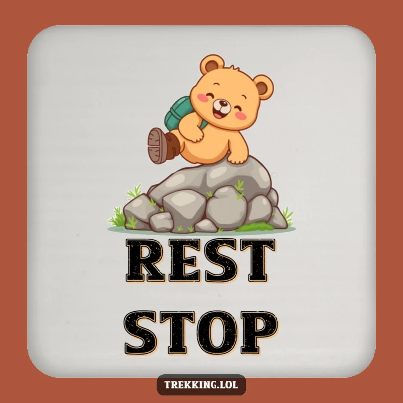 Funny Bear Hiking Coaster Set: Cheerful Hiker Bear Protecting Surfaces, Humorous Decor