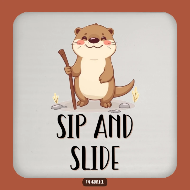 Funny Otter Walking Stick Coaster Set: Smiling Navigator, Humorous Surface Protection