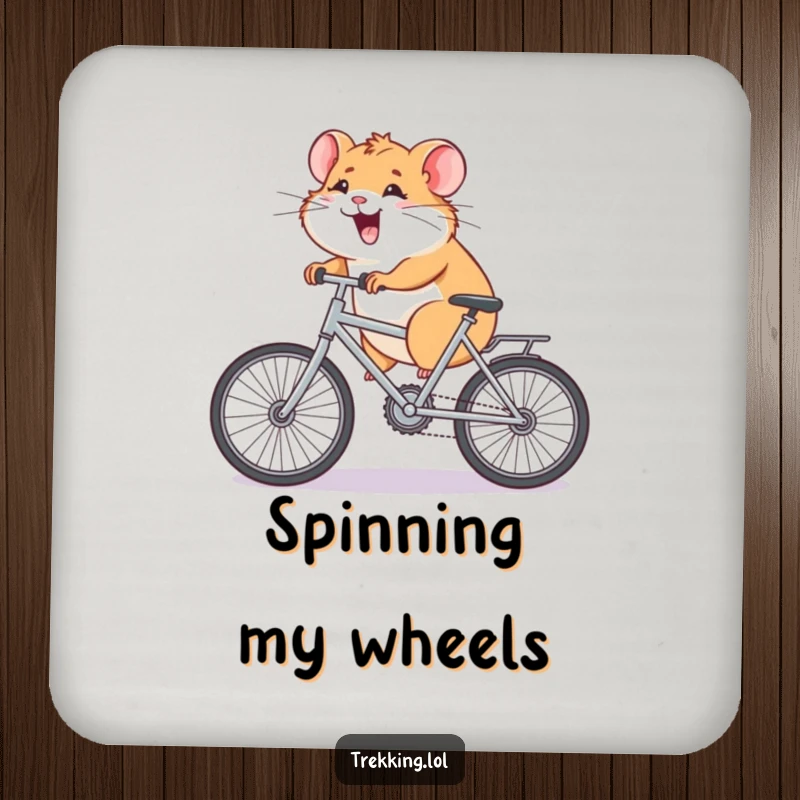 Funny Drink Coasters with a giggling hamster pedaling a bicycle uphill, protecting surfaces with a humorous and charming design for your home.