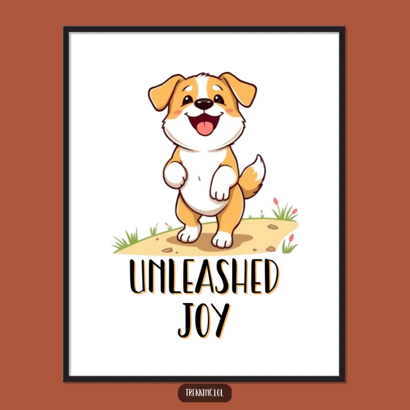 Funny Dog Trail Poster: Happy Pup's Wagging Tail Art, Unique Funny Gift Decor