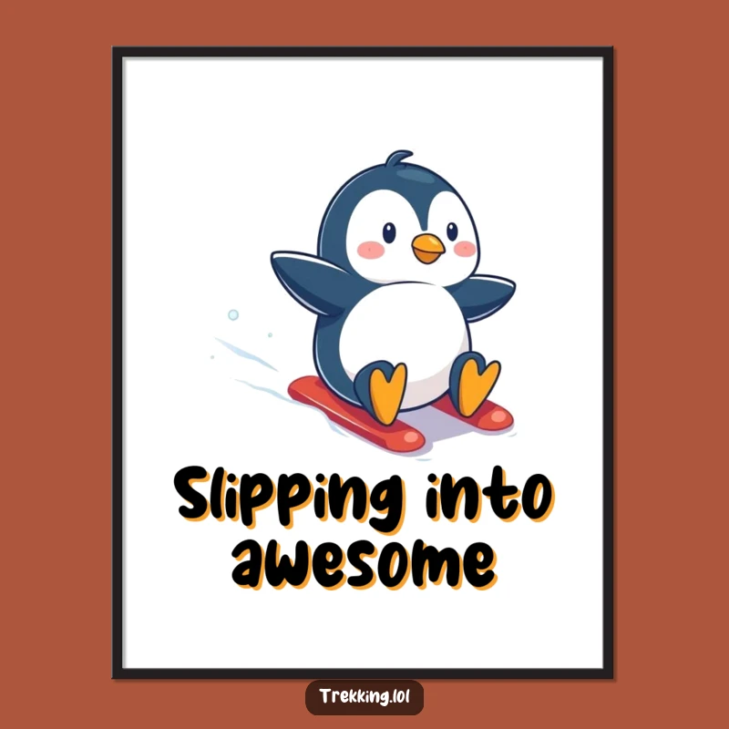 Funny Penguin Snowboarding Poster: Bring Hilarious Arctic Action to Your Walls Today