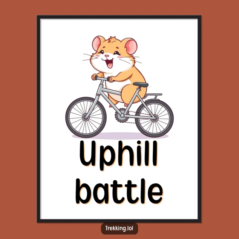 Funny Hamster Bike Poster: Amusing Giggling Rodent's Uphill Struggle Art, Unique Funny Gift Decor