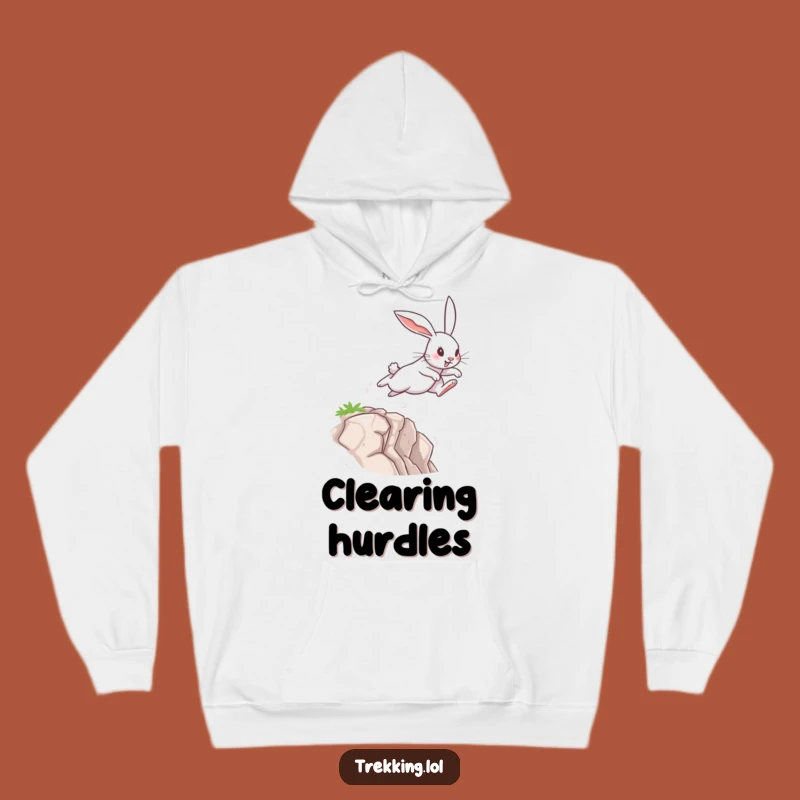 Funny Rabbit Leap Hoodie: Cozy Determined Bunny's Chasm Jump, Ultimate Funny Gift Apparel