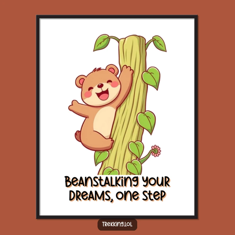 Funny Free Printable Wall Art: Bear Climbing Beanstalk, Whimsical Downloadable Art!