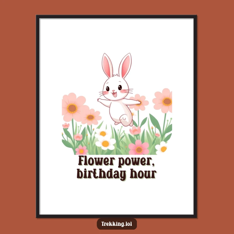 Free Printable Wall Art: Funny Bunny Flower Field Joyful Decor Downloadable Gift