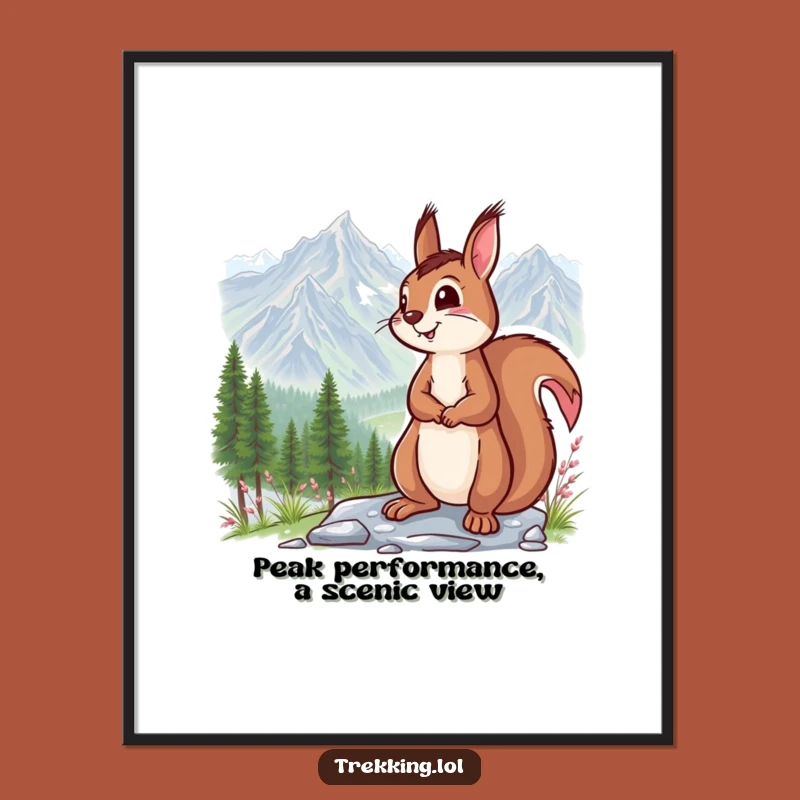 Funny Free Printable Wall Art: Squirrel Admiring Mountains, Hilarious Downloadable Nature Decor