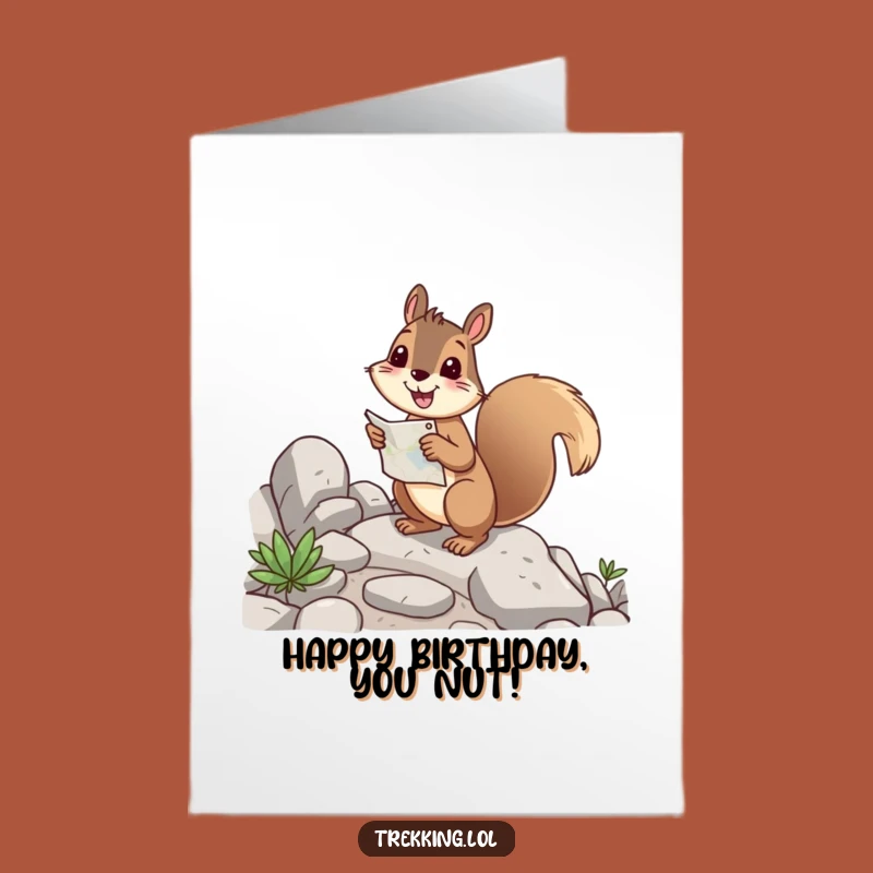 Free Printable Birthday Card: Cheerful Squirrel Navigating - Funny Map Downloadable