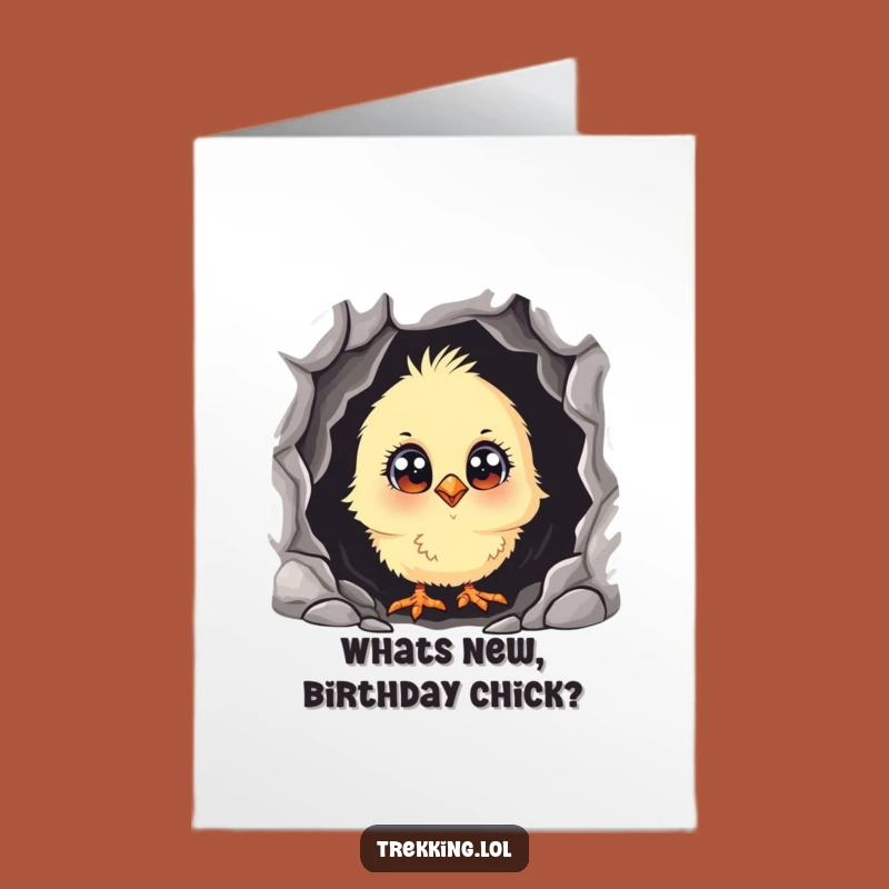 Free Printable Birthday Card: Curious Chick Peeking Funny Downloadable Gift for Explorers