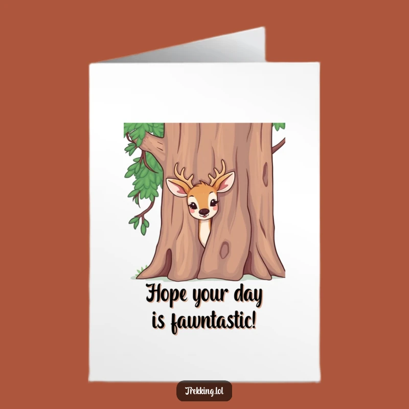 Free Printable Birthday Card: Curious Deer Behind Tree, Downloadable, Funny Surprise Gift