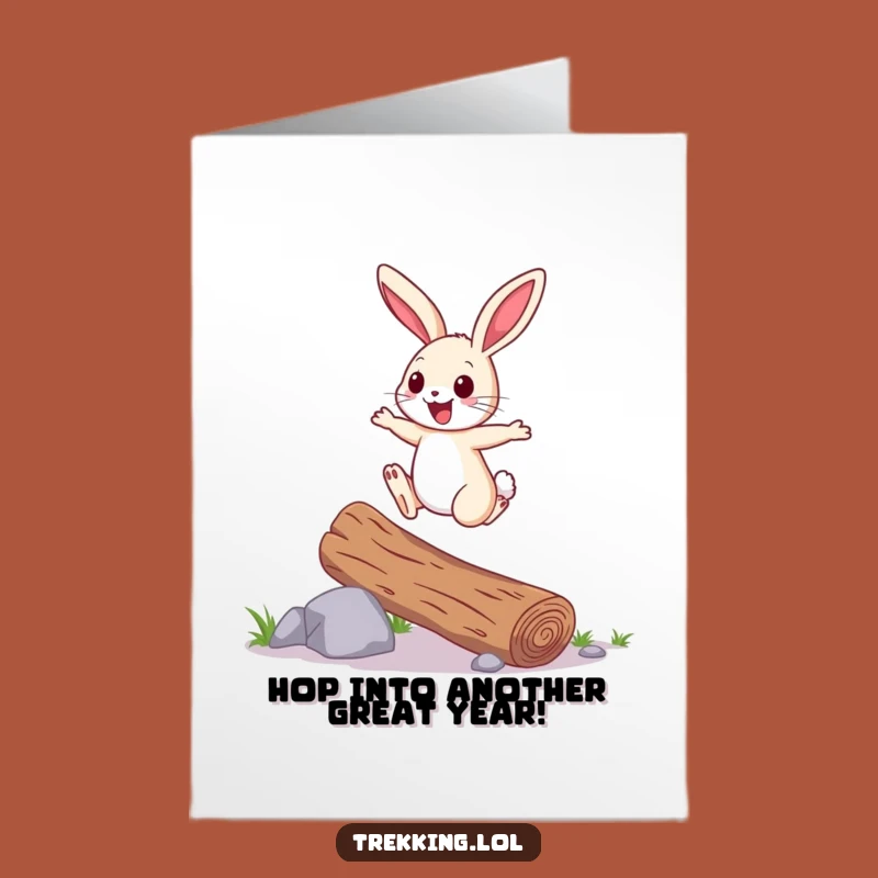 Free Printable Birthday Card: Bunny Hops Over Log for Joyful Celebration!