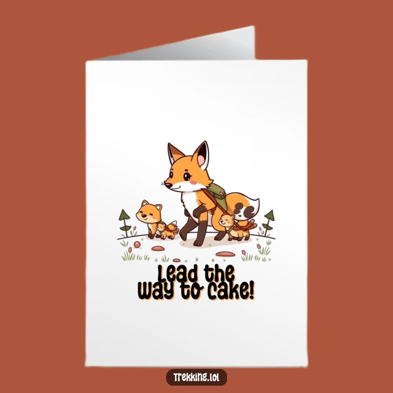 Free Printable Birthday Card: Fox Leading Hike - Funny Downloadable Gift for Hikers