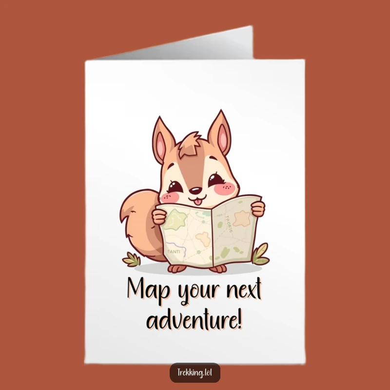 Free Printable Funny Birthday Card: Curious Squirrel Map Adventure Downloadable Gift