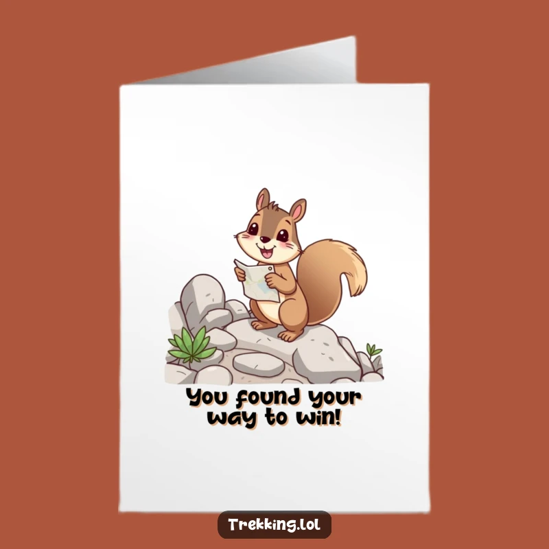 Free Printable Congrats Card: Cheerful Squirrel Navigating - Guided Success Downloadable