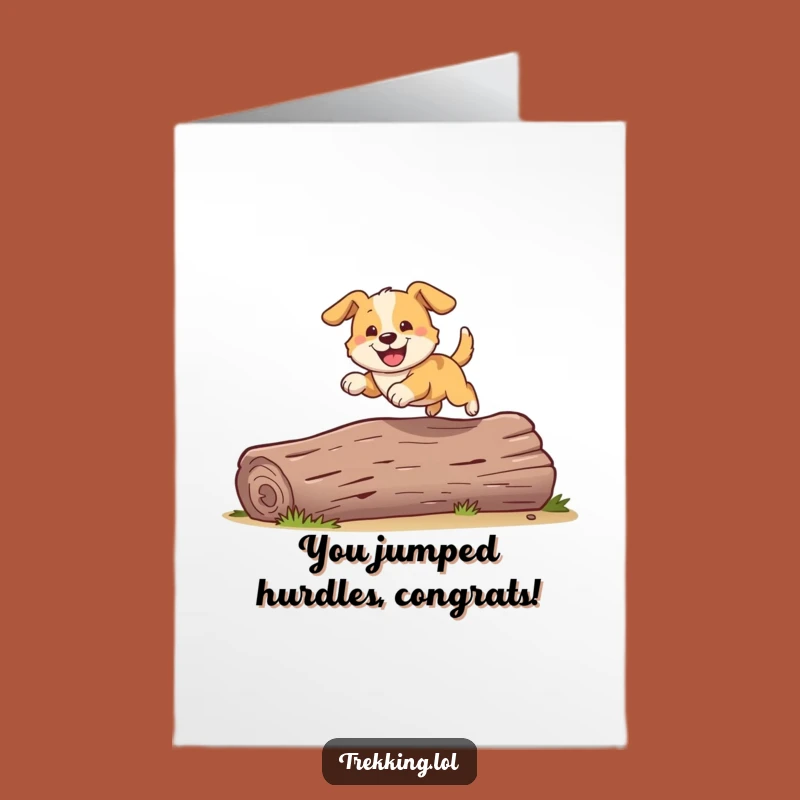 Free Printable Congrats Card: Dog's Victory Leap - Funny Downloadable Achievement Gift