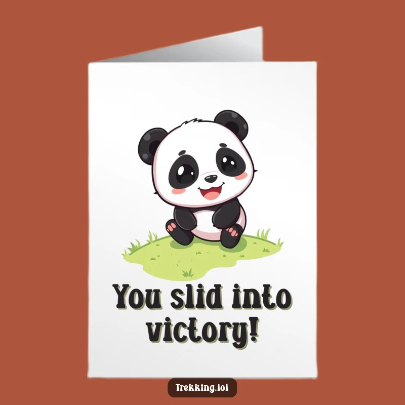 Free Printable Congrats Card: Panda's Joyful Slide for Celebrating Great Achievements