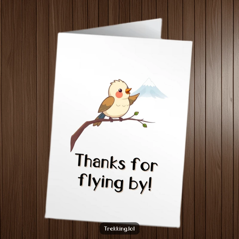 Funny Free Printable Thank You Card: Delighted bird on branch expresses cheerful thanks with a smile.