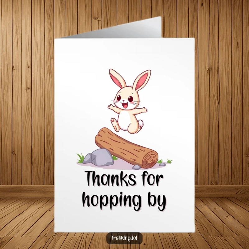 Funny Free Printable Thank You Card: Cheerful Bunny Hopping Over Fallen Log with a Smile!