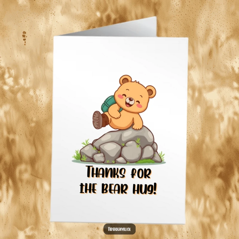 Funny Free Printable Thank You Card: Cheerful Bear Hiking Boots Showing Gratitude, A Grateful Ascent!