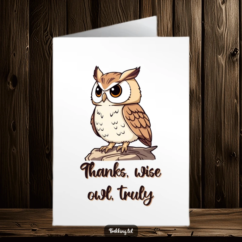 Funny Free Printable Thank You Card: a proud owl surveying from above, offering wise thanks with a smile.