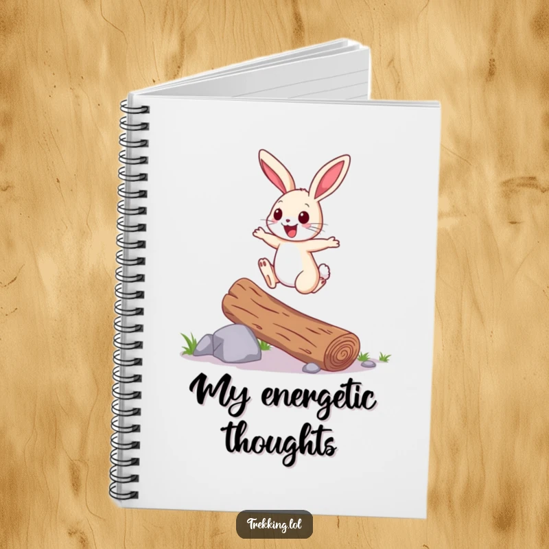Funny Notebook: A cheerful bunny hops over a fallen log with joyful energy, perfect for jotting down ideas with lighthearted inspiration.