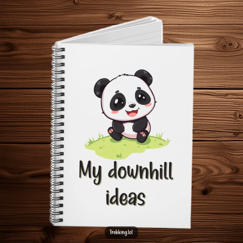 Funny panda notebook with a playful panda sliding down a grassy slope with pure glee. Ideal for joyful notes.