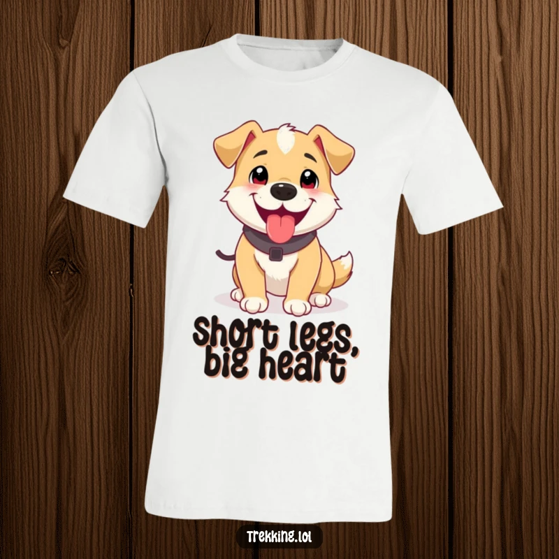 Funny t-shirt graphic of a happy dog panting blissfully with its tongue out after a short trek, exuding canine contentment and outdoor fun.